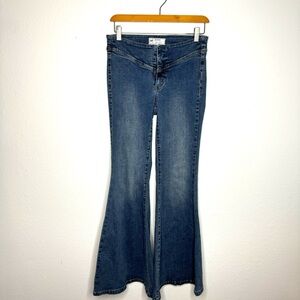 Free People Womens Blue Flared Wide‎ Leg Jeans